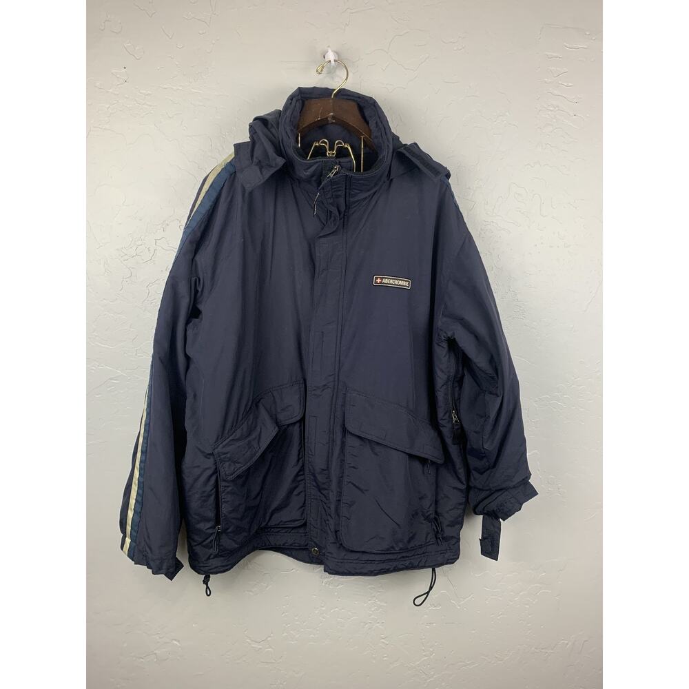 Vintage Abercrombie & Fitch Jacket Mens Large Navy Blue Hooded Nylon Parka 90s